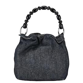 Dior-Dior Denim Maris Pearl Logo Plate Handbag-Blue