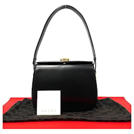 Gucci-Gucci Old Calf Leather Turnlock Semi Shoulder Bag Leather Shoulder Bag 0014060626 in good condition-Black