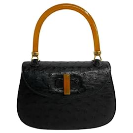 Gucci-Gucci Old Vintage Leather Mini Handbag Leather Handbag 45798 in Great Condition-Black