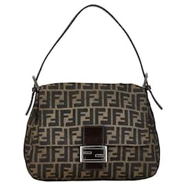 Fendi-Fendi Zucca Mamma Baguette Sac à bandoulière en toile 26325 en bon état-Marron