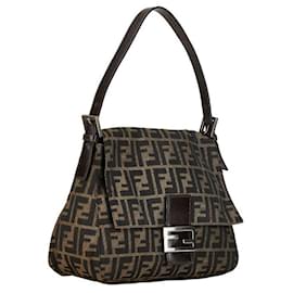 Fendi-Fendi Zucca Mamma Baguette Sac à bandoulière en toile 26325 en bon état-Marron