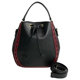 Yves Saint Laurent-Yves Saint Laurent Diamond Cut Leather Drawstring Bag Leather Handbag in Excellent condition-Black