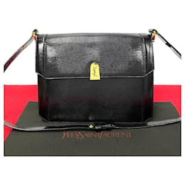 Yves Saint Laurent-Yves Saint Laurent YSL Logo Leather Genuine Handbag Leather Shoulder Bag 73373 in excellent condition-Black