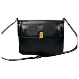 Yves Saint Laurent-Yves Saint Laurent YSL Logo Leather Genuine Handbag Leather Shoulder Bag 73373 in excellent condition-Black