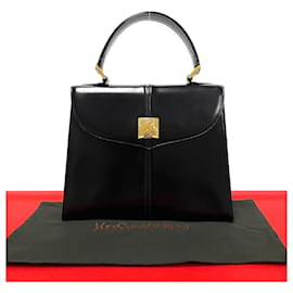 Yves Saint Laurent-Yves Saint Laurent Vintage Ysl Logo Metal Fittings Calf Leather Handbag Leather Handbag 33168 in excellent condition-Black