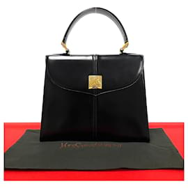 Yves Saint Laurent-Yves Saint Laurent Vintage Ysl Logo Metal Fittings Calf Leather Handbag Leather Handbag 33168 in Great Condition-Black