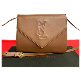 Yves Saint Laurent-Yves Saint Laurent Logo Stitch Shoulder Bag Leather Shoulder Bag  in Good condition-Brown