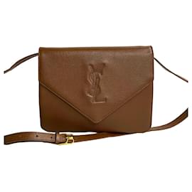 Yves Saint Laurent-Yves Saint Laurent Logo Stitch Shoulder Bag Leather Shoulder Bag  in Good condition-Brown