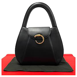 Cartier-Cartier PANTHERE Black Leather Handbag Leather Handbag in Good condition-Black