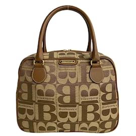 Burberry-Burberry Mini Boston Bag Canvas Handtasche 71695 in gutem Zustand-Braun