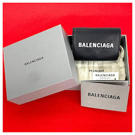 Balenciaga-Balenciaga Everyday Logo Leather Trifold Wallet Leather Short Wallet 70222 in excellent condition-Black