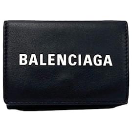 Balenciaga-Balenciaga Everyday Logo Leather Trifold Wallet Leather Short Wallet 70222 in excellent condition-Black