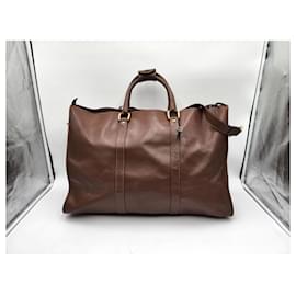 Gucci-Gucci Leather Boston Weekender Travel Duffel Bag-Brown
