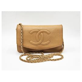 Chanel-Chanel Caviar Leather Double CC Wallet on Chain Single Flap Bag-Beige