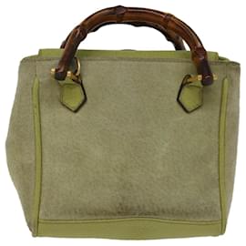 Gucci-GUCCI Bamboo Hand Bag Suede 2way Green 007 2214 0238 auth 75507-Green