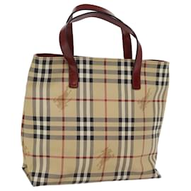 Burberry-BURBERRY Nova Check Tote Bag PVC Leather Beige Auth 77107-Beige