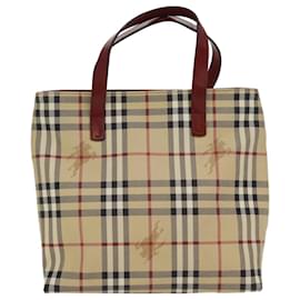 Burberry-BURBERRY Nova Check Tote Bag PVC Leather Beige Auth 77107-Beige