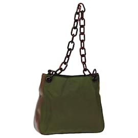 Prada-PRADA Chain Shoulder Bag Nylon Khaki Auth 76855-Khaki