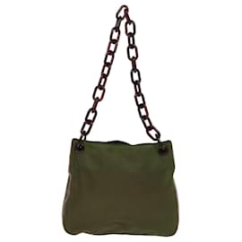 Prada-PRADA Chain Shoulder Bag Nylon Khaki Auth 76855-Khaki