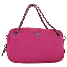 Prada-PRADA Chain Hand Bag Nylon Pink Auth 76979-Pink