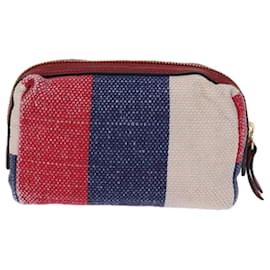 Gucci-GUCCI Sherry Line Pouch Canvas Red Navy Auth 77003-Red,Navy blue