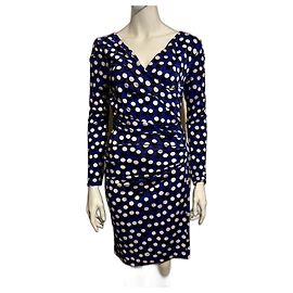 Diane Von Furstenberg Robe froncée DvF Bentley à pois Noir Blanc Bleu