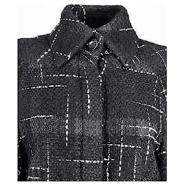 Chanel-Manteau parka en tweed noir avec boutons CC de Chanel-Noir