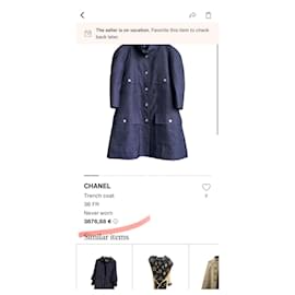 Chanel-Iconic Cocoon Style Black Coat with Camellias Pattern-Navy blue
