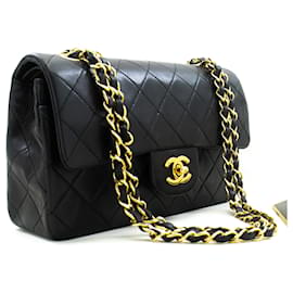 Chanel-Rabat doublé Chanel Classique 9"Sac à bandoulière en chaîne Agneau noir-Noir