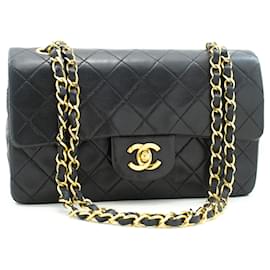 Chanel-Rabat doublé Chanel Classique 9"Sac à bandoulière en chaîne Agneau noir-Noir