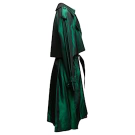 Autre Marque-Vintage Dark Green Farinae Iridescent Trench Coat Size US S/M-Green