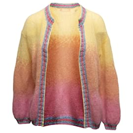 Autre Marque-Yellow & Multicolor Rose Carmine Ombre Kid Mohair Cardigan Size US S/M-Yellow