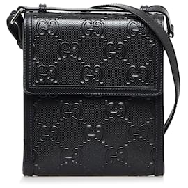 Gucci-Black Gucci GG Embossed Perforated Messenger Bag-Black