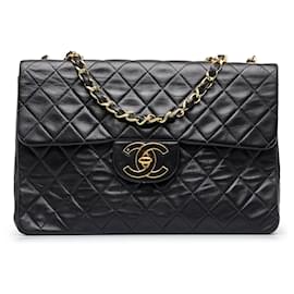 Chanel-Black Chanel Maxi Classic Lambskin Double Flap Shoulder Bag-Black