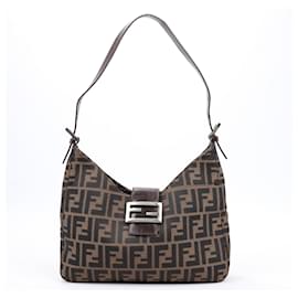 Fendi-FENDI Zucca Mamma Baguette Sac à bandoulière en toile x cuir marron-Marron