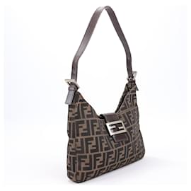 Fendi-FENDI Zucca Mamma Baguette Canvas x Leather Shoulder Bag in Brown-Brown