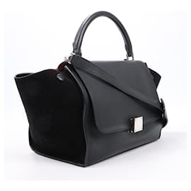 Céline-CELINE Small Trapeze Leather x Suede 2way Handbag in Black-Black