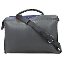 Fendi-Fendi Peekaboo Fit Selleria Cuir 2Sac à main Way en bleu et gris 7Virginie406-Gris