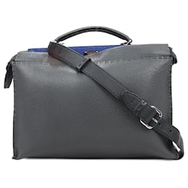 Fendi-Fendi Peekaboo Fit Selleria Leather 2Way Handbag in Blue and Grey 7VA406-Grey