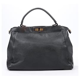 Fendi-Fendi Peekaboo Sac à main en cuir régulier en noir 8BN226-Noir