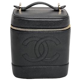 Chanel-Chanel Vanity Cosmetic Case Black Caviar Leather Bag-Black