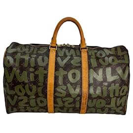 Louis Vuitton-LOUIS VUITTON Keepall 50 Monogram Graffiti Green Duffle Bag-Green