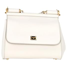 Dolce & Gabbana-Dolce & Gabbana Medium Miss Sicily Top Handle Bag in White Leather-White,Cream