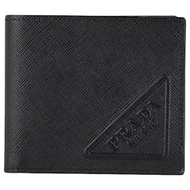 Prada-Prada Bi-Fold Wallet in Black Saffiano Leather-Black