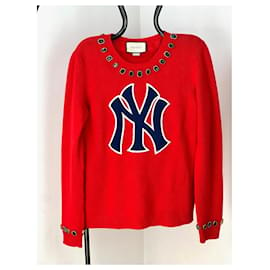 Gucci-Gucci Womens NY Yankees Wool Red Sweater Pullover-Red