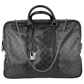 Gucci-Gucci Briefcase GG Imprime Coated Canvas Black Monogram Business Bag Preowned-Black