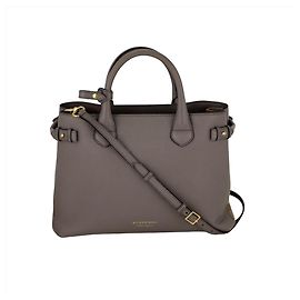 Burberry Banner Haus-Check Leder-Canvas Mittelhandtasche Grau