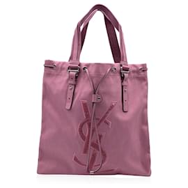Yves Saint Laurent-Pink Canvas Logo Kahala Tote Shopping Bag-Pink