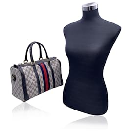 Gucci-Vintage Blue Monogram Canvas Boston Bag with Stripes-Blue