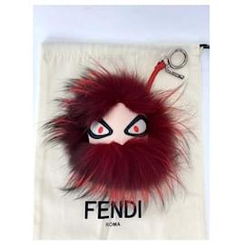 Fendi-Fendi Red Fur Bag Bugs Leather Key Chain / Bag charm-Red